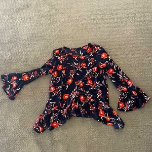 Gibson Black & Red Floral Bell sleeve blouse, S